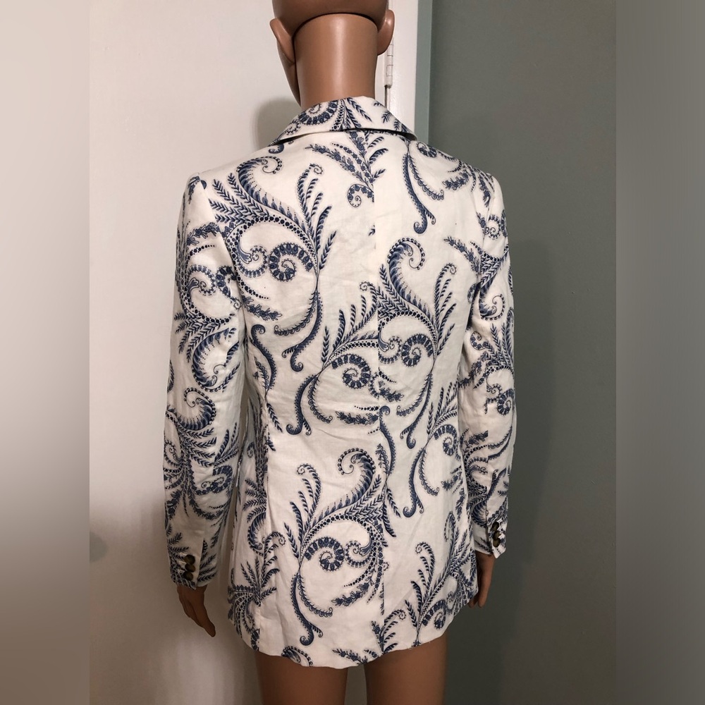 Banana Republic Blazer Women's Sz 0 Ivory Blue Paisley Floral Linen Blend New - Picture 3 of 13